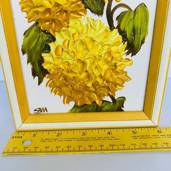 Vintage SAM Yellow Chrysanthemum Floral Impasto Oil Impressionist Painting - Picture 5 of 6